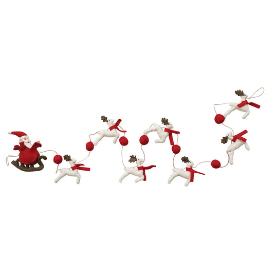 Wool Felt Santa In Sleigh & Reindeer Garland