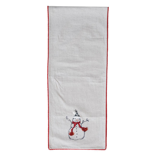 Table Runner with Embroidered Snowman & Bird