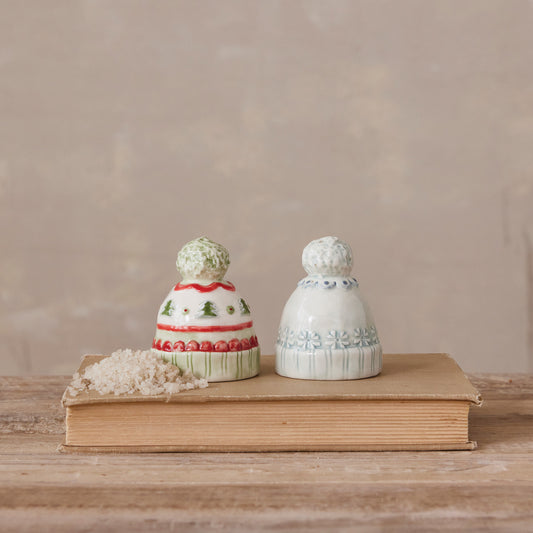 Stoneware Hat Shaped Salt & Pepper Shakers