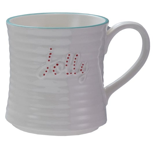 Embossed Stoneware Mug With Colored Rim