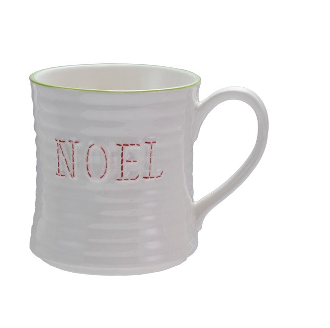 Embossed Stoneware Mug With Colored Rim