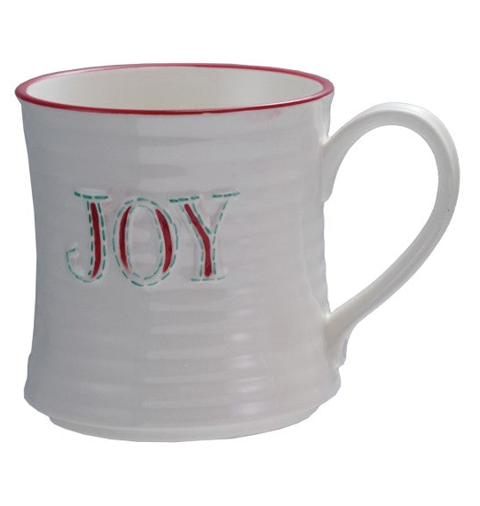 Embossed Stoneware Mug With Colored Rim