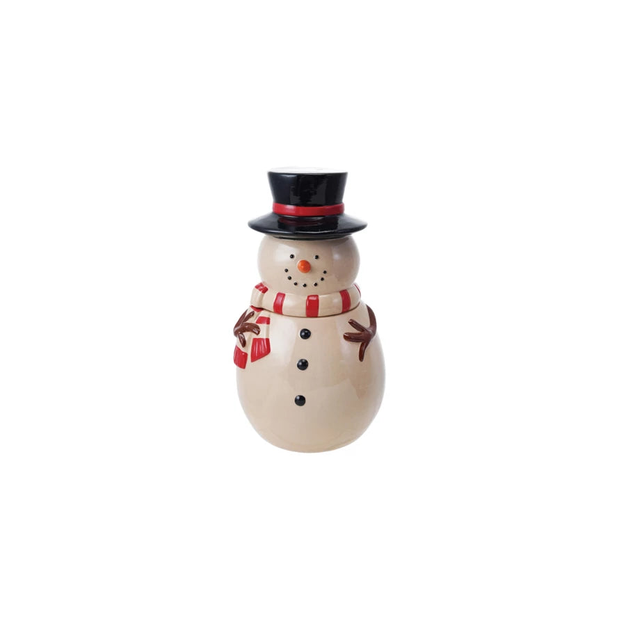 Stoneware Snowman Jar with Lid