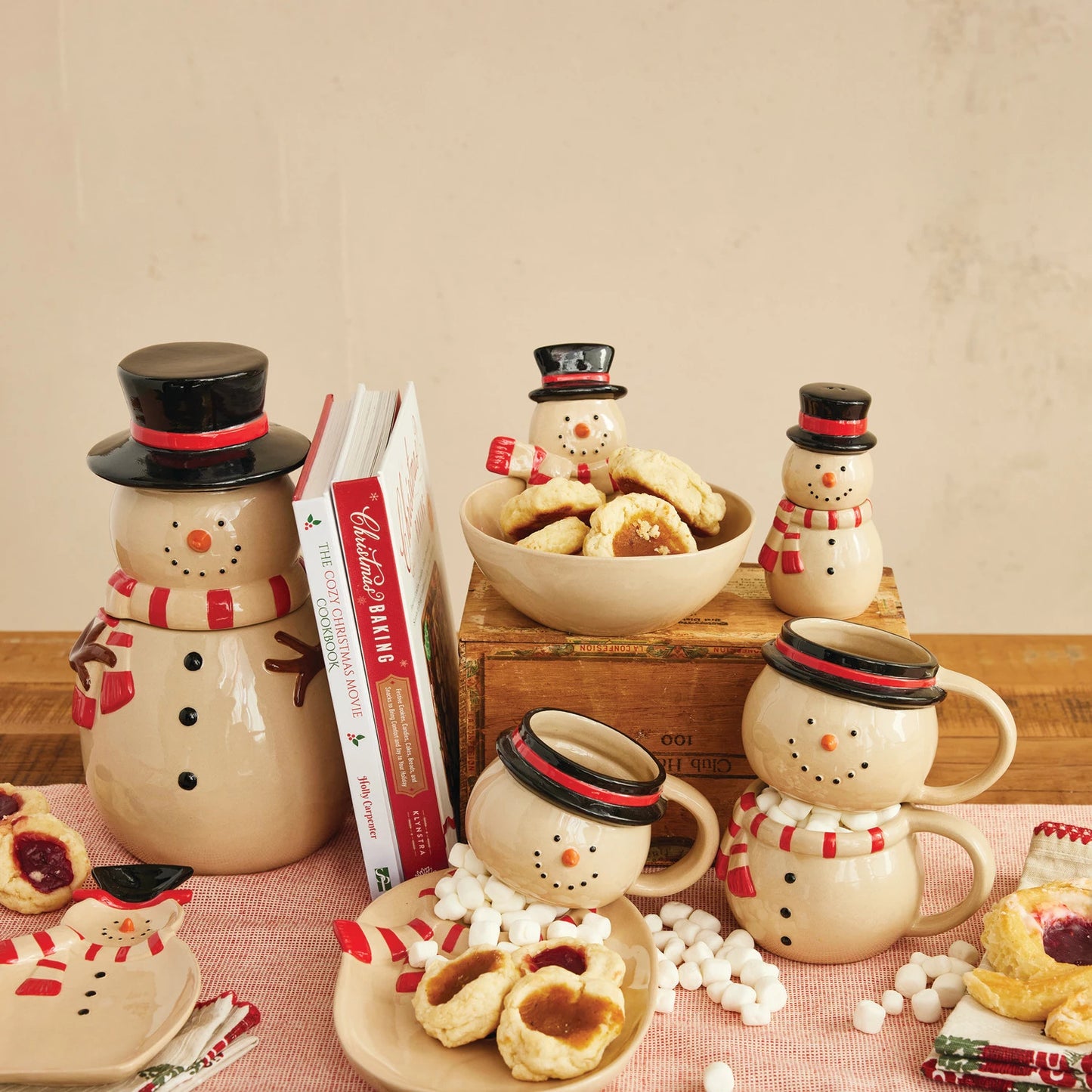 Stoneware Snowman Jar with Lid