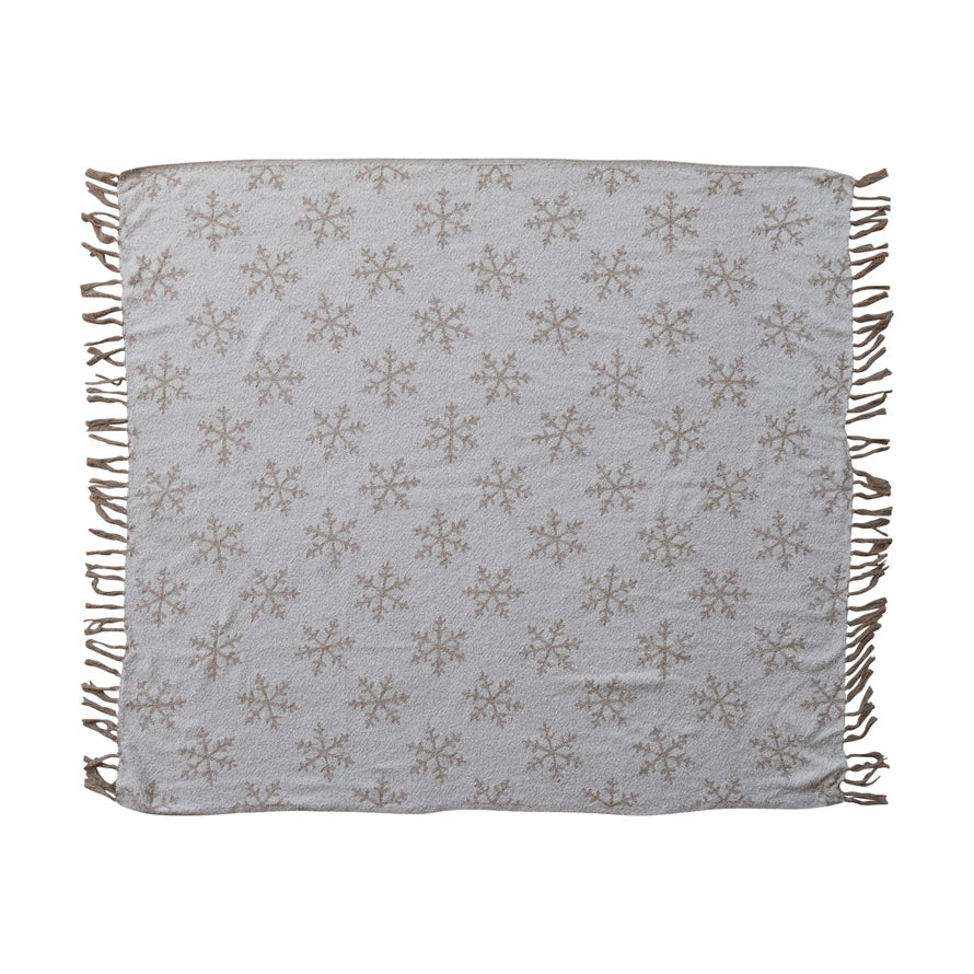 Woven Throw with Snowflake Pattern & Fringe