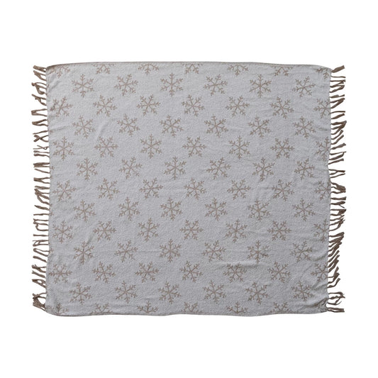 Woven Throw with Snowflake Pattern & Fringe