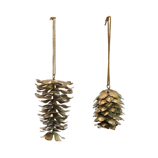Metal Pinecone Ornament, Distressed Gold Finish