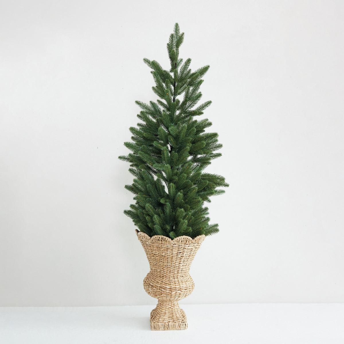 Hand-Woven Rattan Scalloped Urn