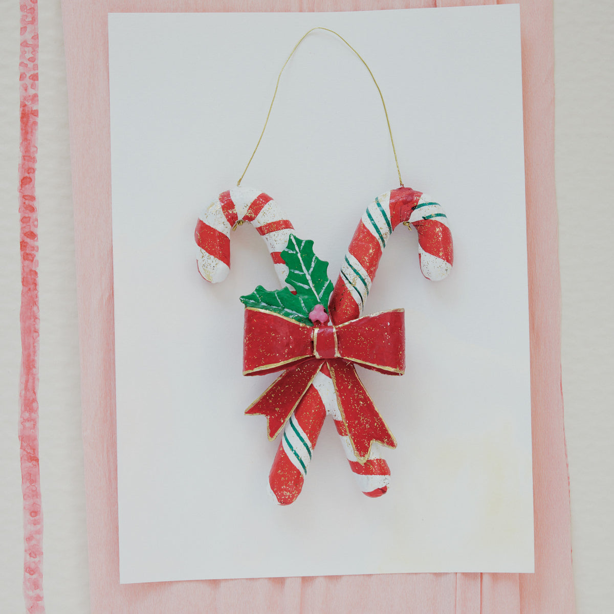 Handmade Metal & Paper Candy Cane Wall Decor