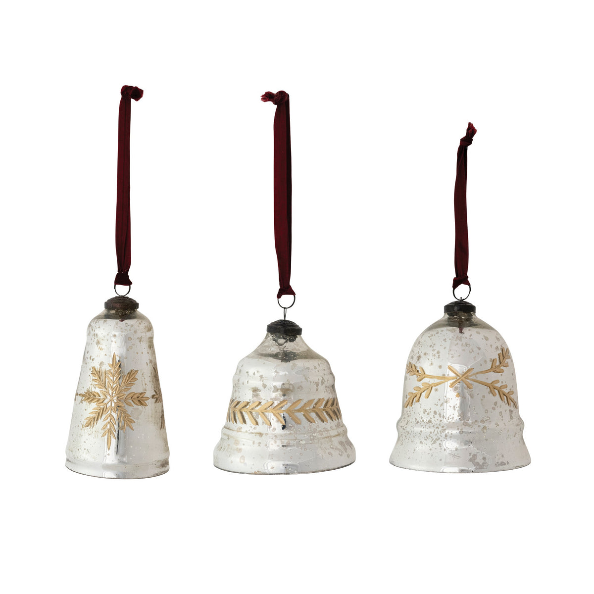 Etched Mercury Glass Bell Shaped Ornament