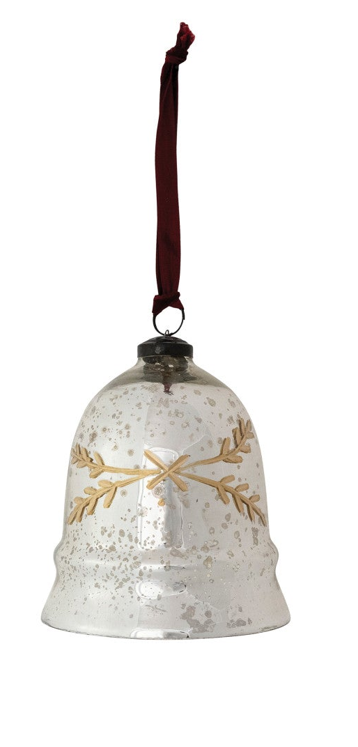 Etched Mercury Glass Bell Shaped Ornament