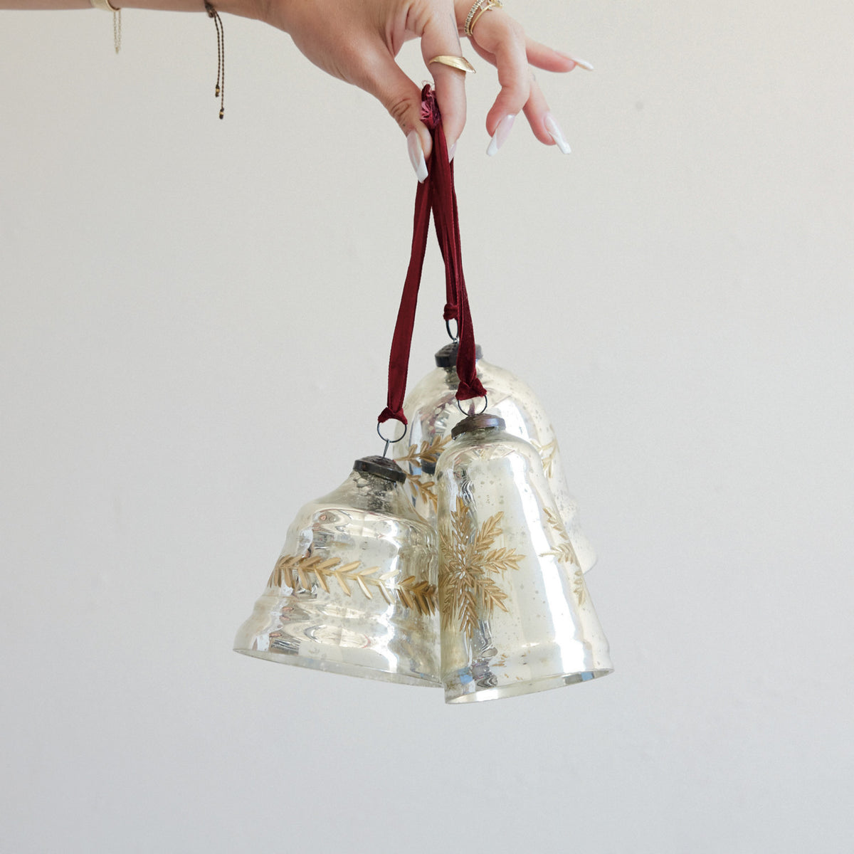 Etched Mercury Glass Bell Shaped Ornament
