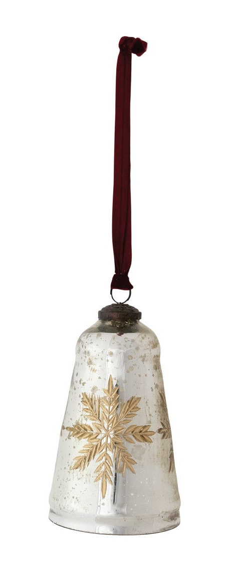 Etched Mercury Glass Bell Shaped Ornament