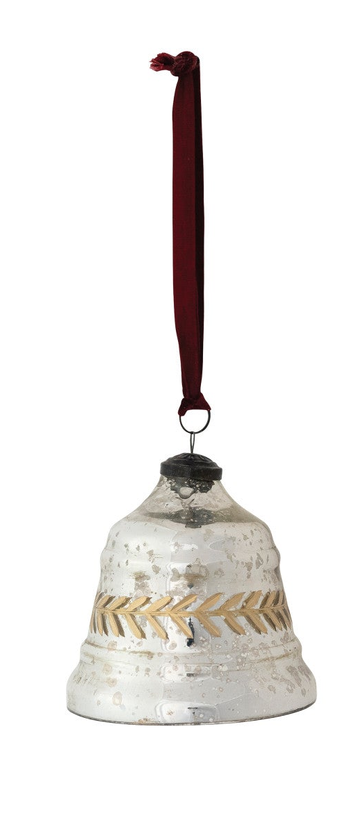 Etched Mercury Glass Bell Shaped Ornament