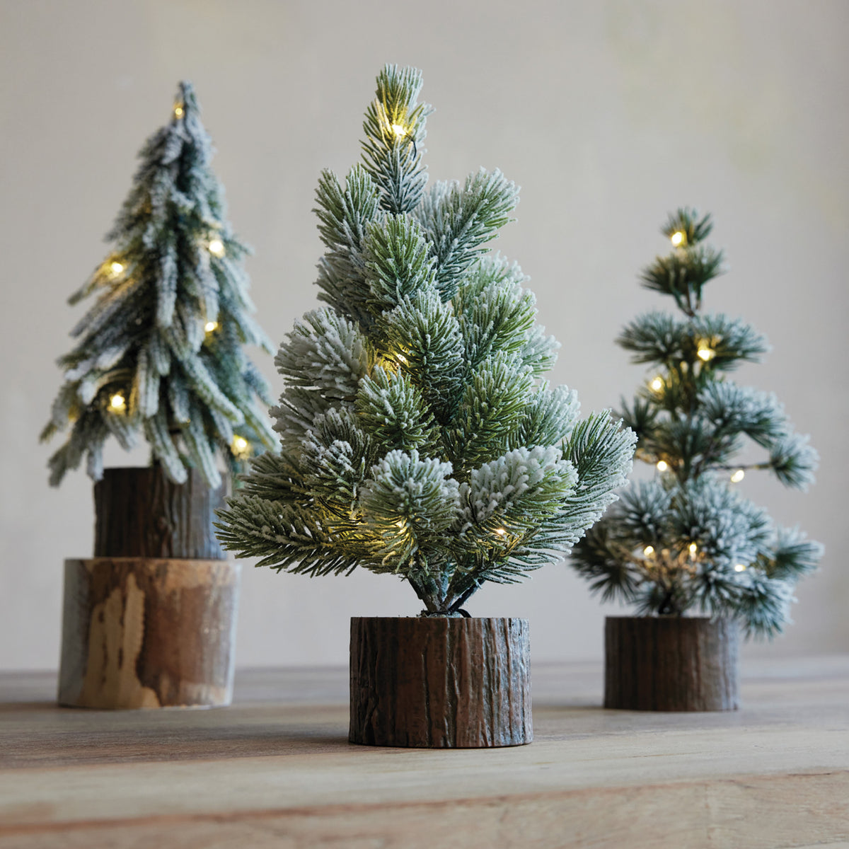 Plastic Tree w/ Faux Wood Slice Base & LED Light