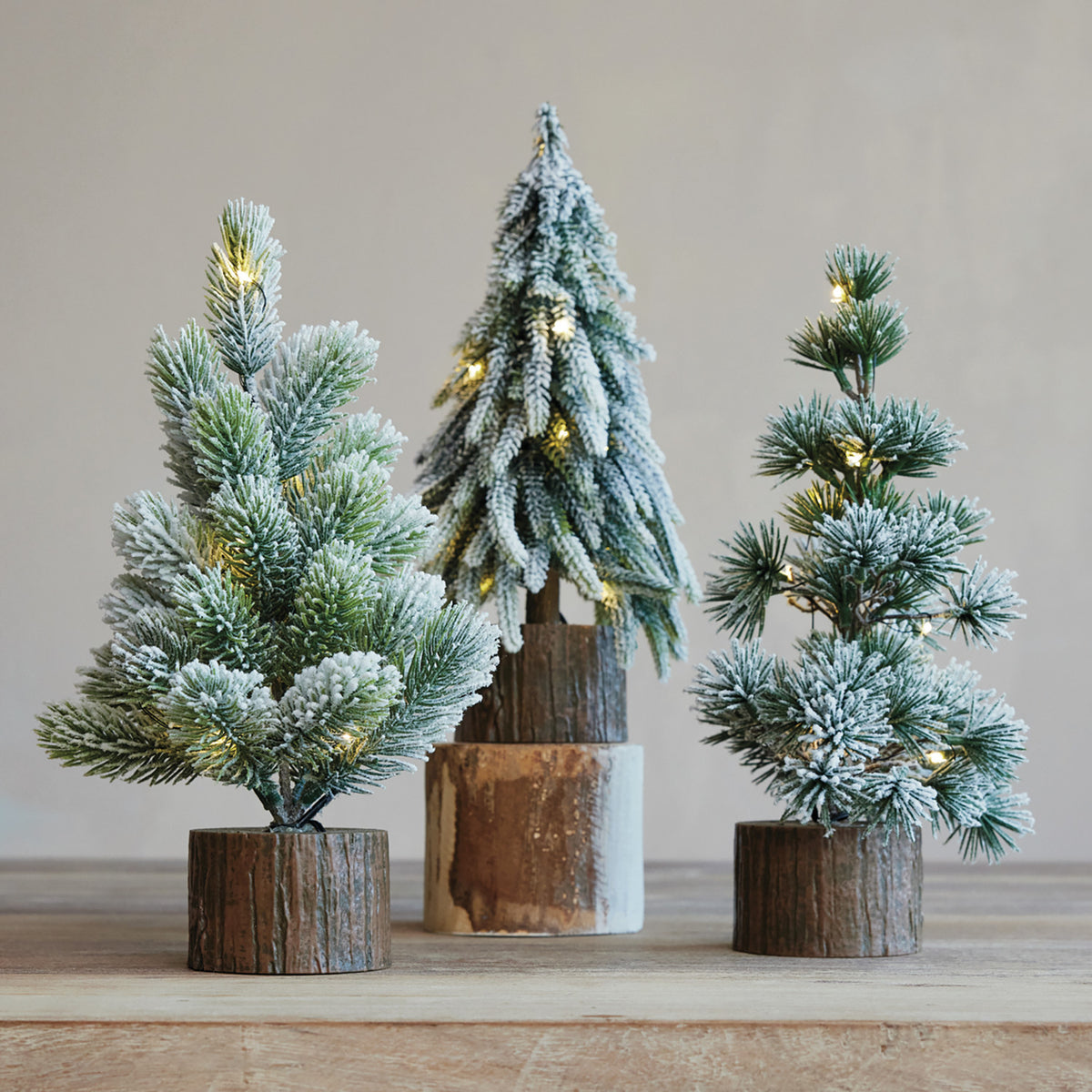 Plastic Tree w/ Faux Wood Slice Base & LED Light