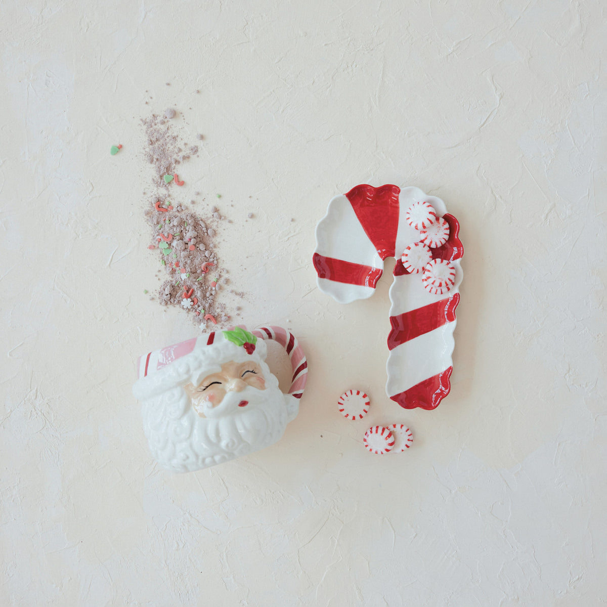 Stoneware Scalloped Striped Candy Cane Shaped Dish