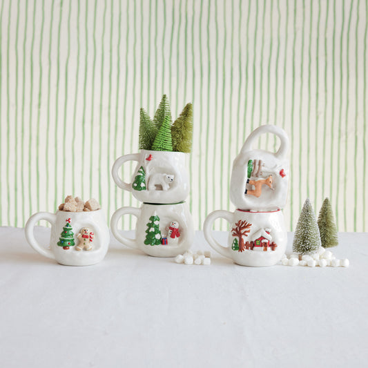 14 oz. Hand-Painted Stoneware Mug with 3D Scene