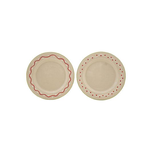 Hand-Painted Stoneware Plate w/ Design & Colored Edge