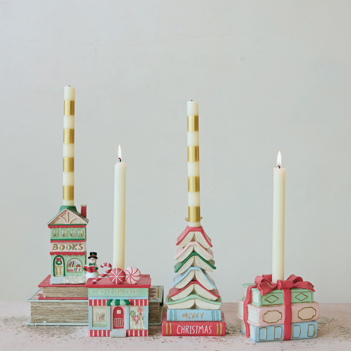 Resin Stacked Book Tree Shaped Taper Holder