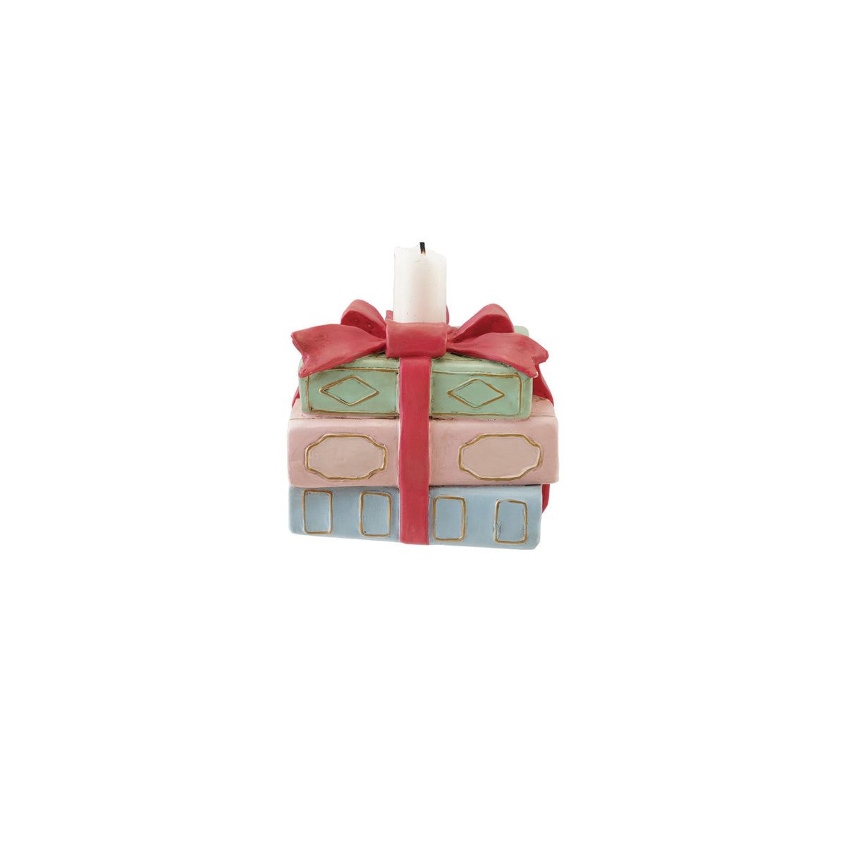 Resin Stacked Books Shaped Taper Holder w/ Bow