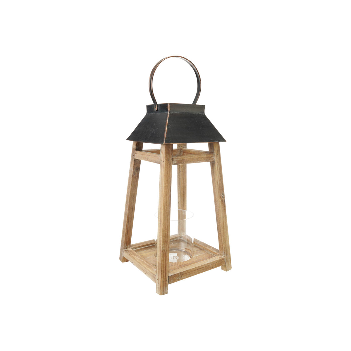 Wood & Metal Lantern w/ Glass Hurricane