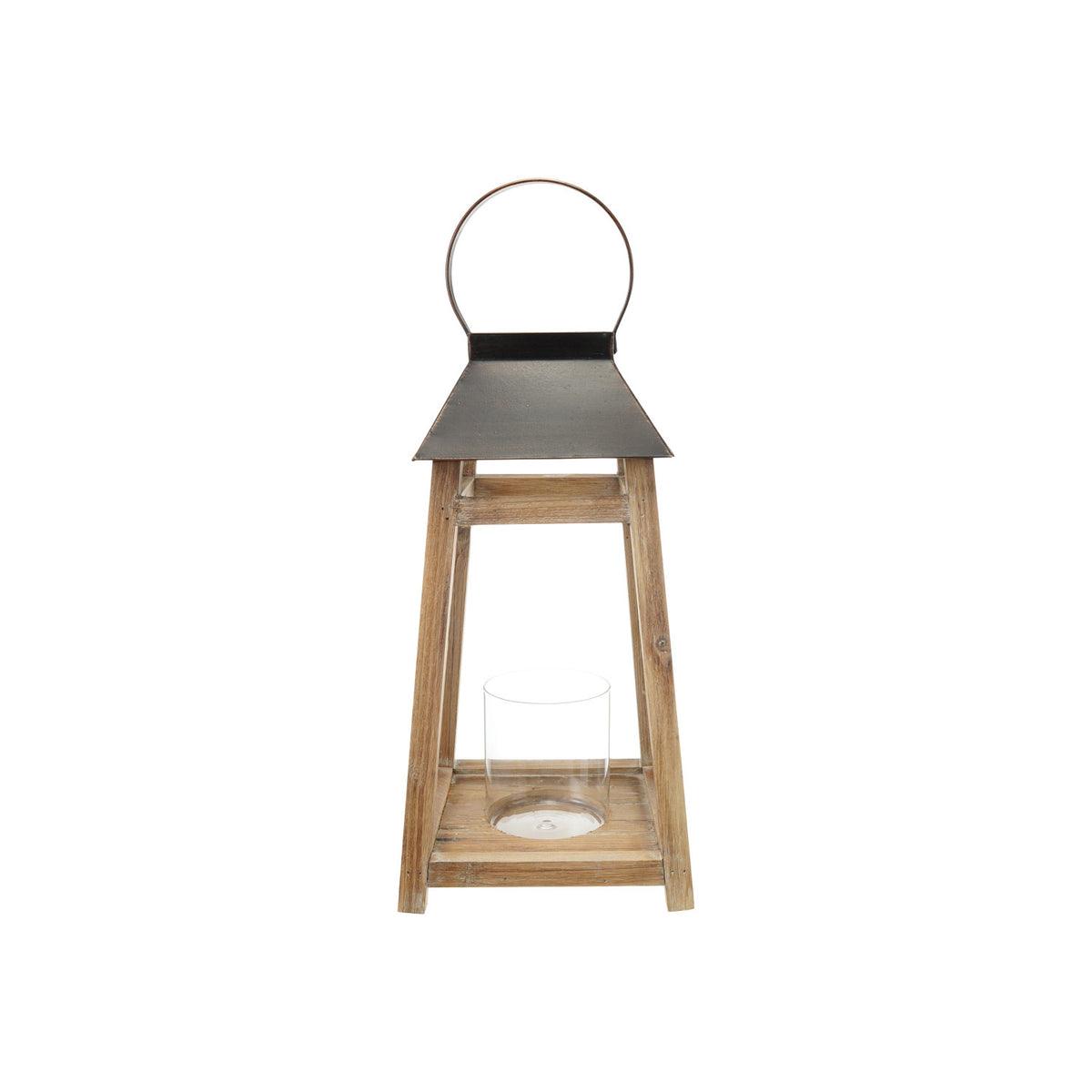 Wood & Metal Lantern w/ Glass Hurricane