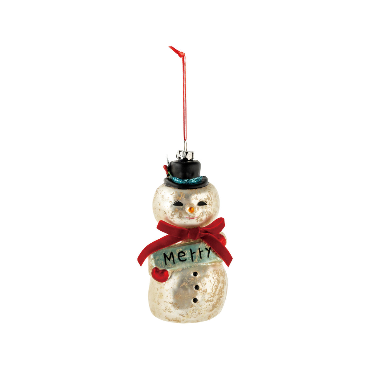 Hand-Painted Mercury Glass Snowman Ornament