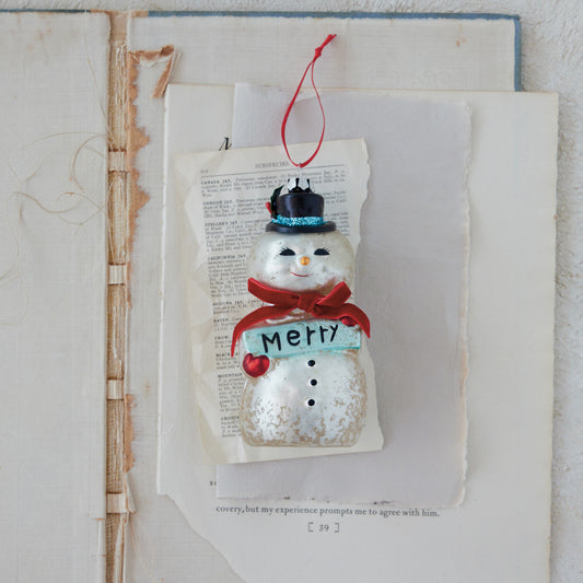 Hand-Painted Mercury Glass Snowman Ornament