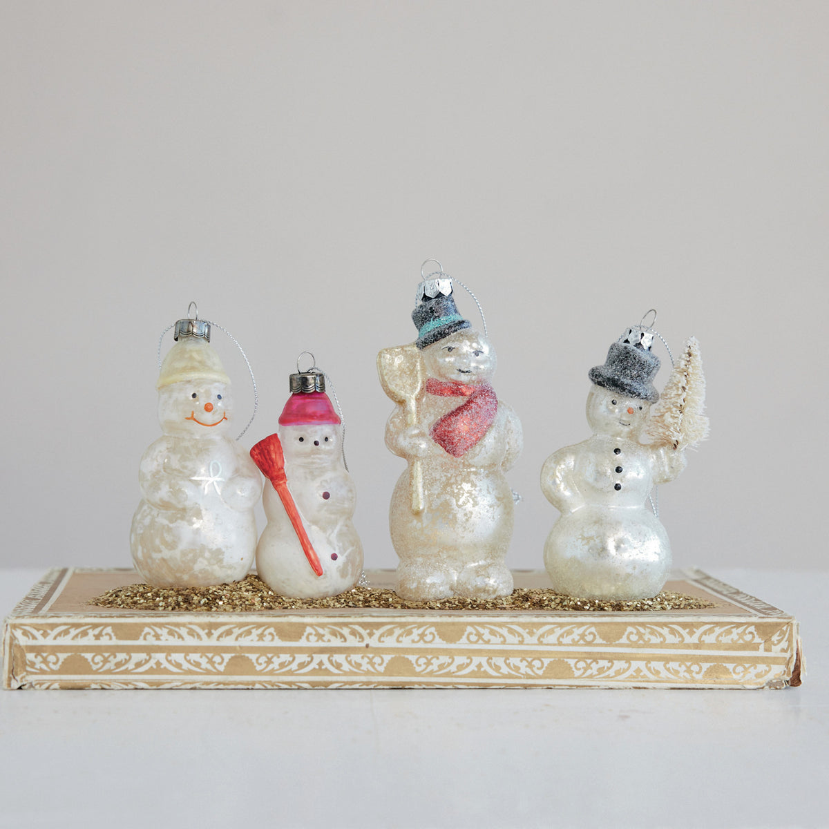 Hand-Painted Mercury Glass Vintage Reproduction Snowman Ornament