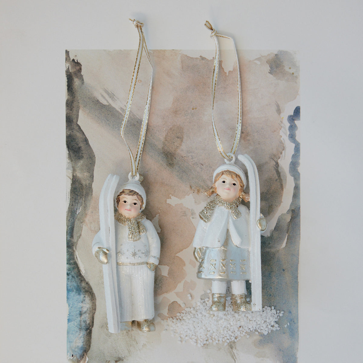 Resin Vintage Reproduction Child with Skis Ornament