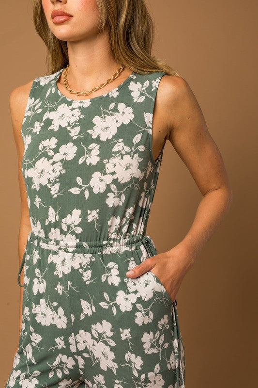 Sleeveless Tie Front Jumpsuit | Sage & Ivory Floral