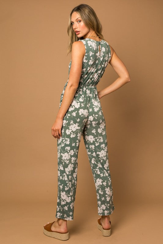 Sleeveless Tie Front Jumpsuit | Sage & Ivory Floral