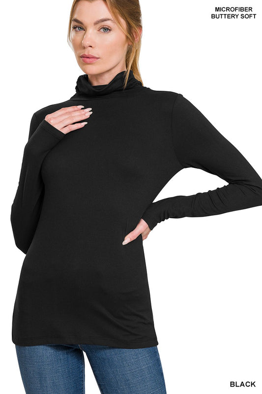 Microfiber Mock Neck | Black