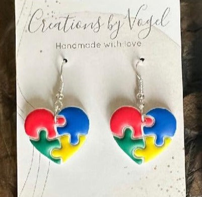 Polymer Clay Earrings | Autism Puzzle Heart