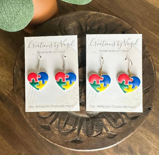 Polymer Clay Earrings | Autism Puzzle Heart