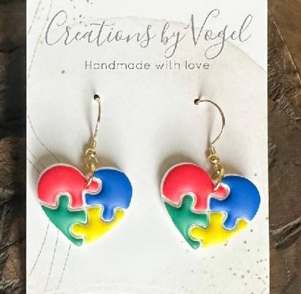 Polymer Clay Earrings | Autism Puzzle Heart