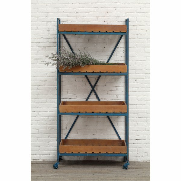 Metal & Wood 4-Tier Shelf, Blu