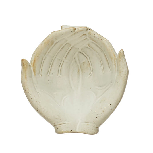 Stoneware Hands Bowl, Reactive Glaze