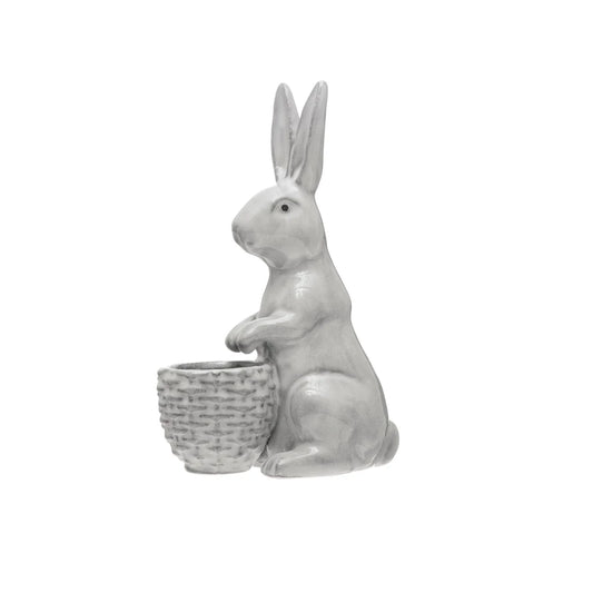 Stoneware Rabbit w/ Embossed Planter