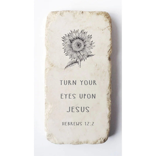 Scripture Stone Half Block: Hebrews 12:2-Sunflower