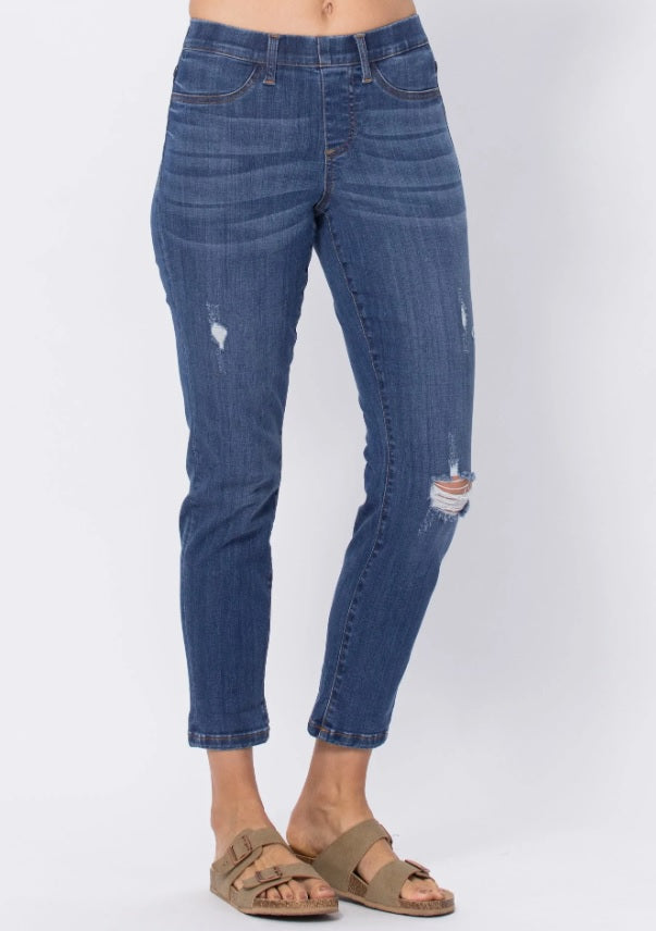 Mid-Rise | Boyfriend | Distressed Pull On Jegging