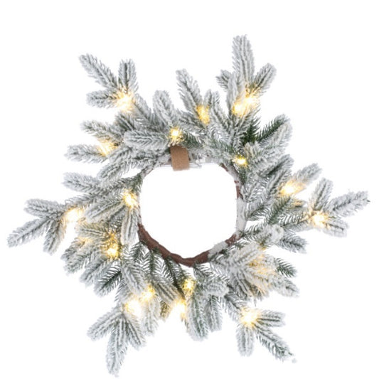 Lit Evergreen Frosted Wreath