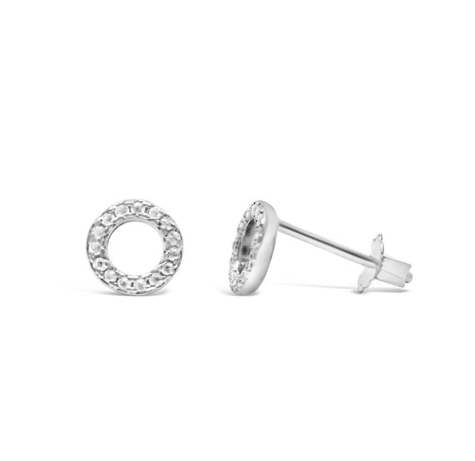 Pave Circle Stud Earrings Silver
